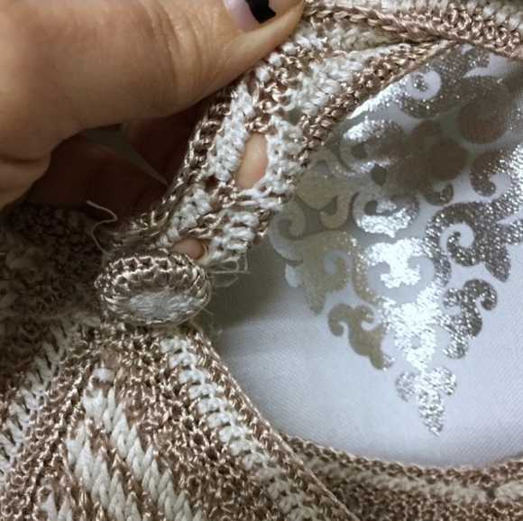 Nanette Lepore Crochet Gold and Cream Holiday Sweater - Picture 6 of 8